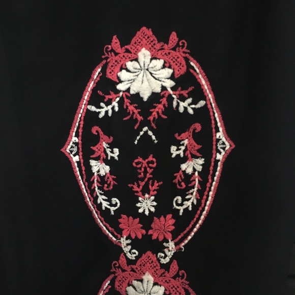 Sheer Navy Embroidered Top With Ruching - Picture 3 of 5